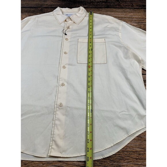 NWOT Zara Mens Light Yellow Relaxed Fit Short Sleeve Button-Up Shirt Size L - Picture 6 of 8